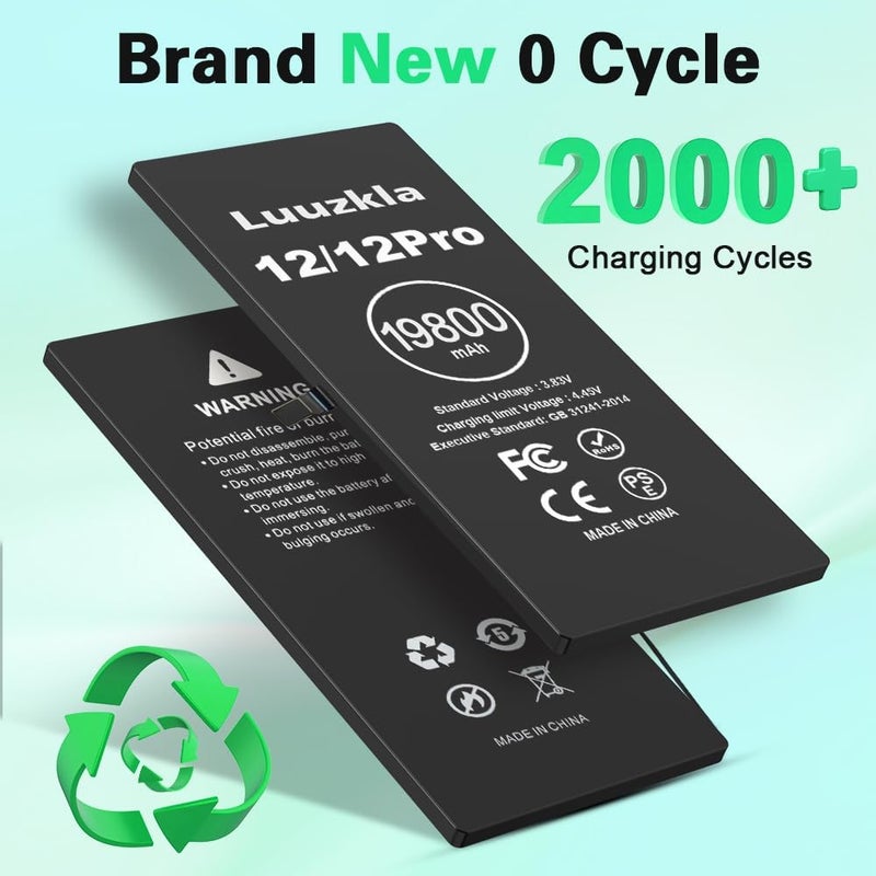 Luuzkla بطارية بسعة 19800mAh (ترقية جديدة 2025) متوافقة مع iPhone 12/12 Pro، بطارية بديلة بسعة فائقة متوافقة مع iPhone 12/12 Pro، مع مجموعة أدوات كاملة - 0 دورة - 24 شهر خدمة - Image 5